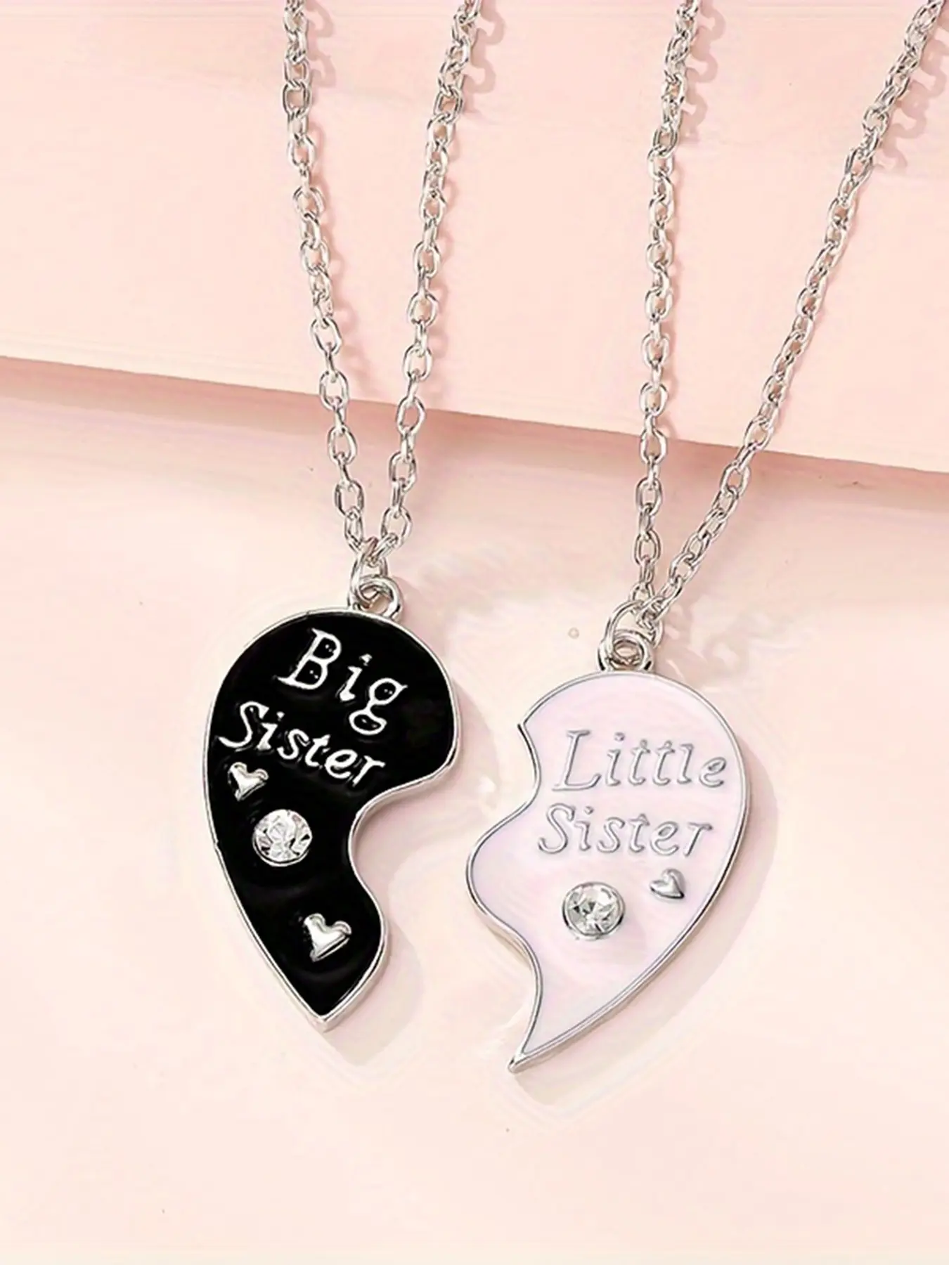Big Little Sister Heart Pendant Necklaces Set, Charms Necklace, Fashion Jewelry Party, Preppy Style Alloy Chain Jewelry for All Seasons, Perfect Gift for Sisters & Friends