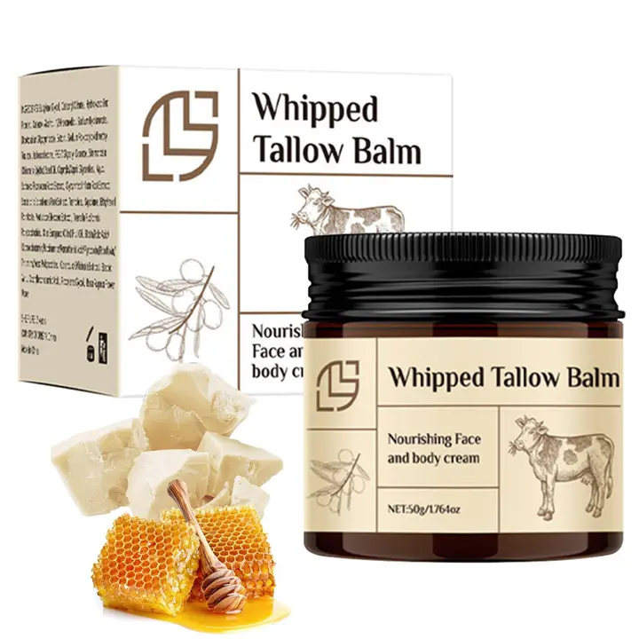 Handcrafted Grass-Fed Tallow & Honey Face Cream - 100% Organic Unscented Hydrating Cream with Beeswax, Antibacterial Skin Repair for Dry & Sensitive Skin, Whipped Moisture Body Lotion