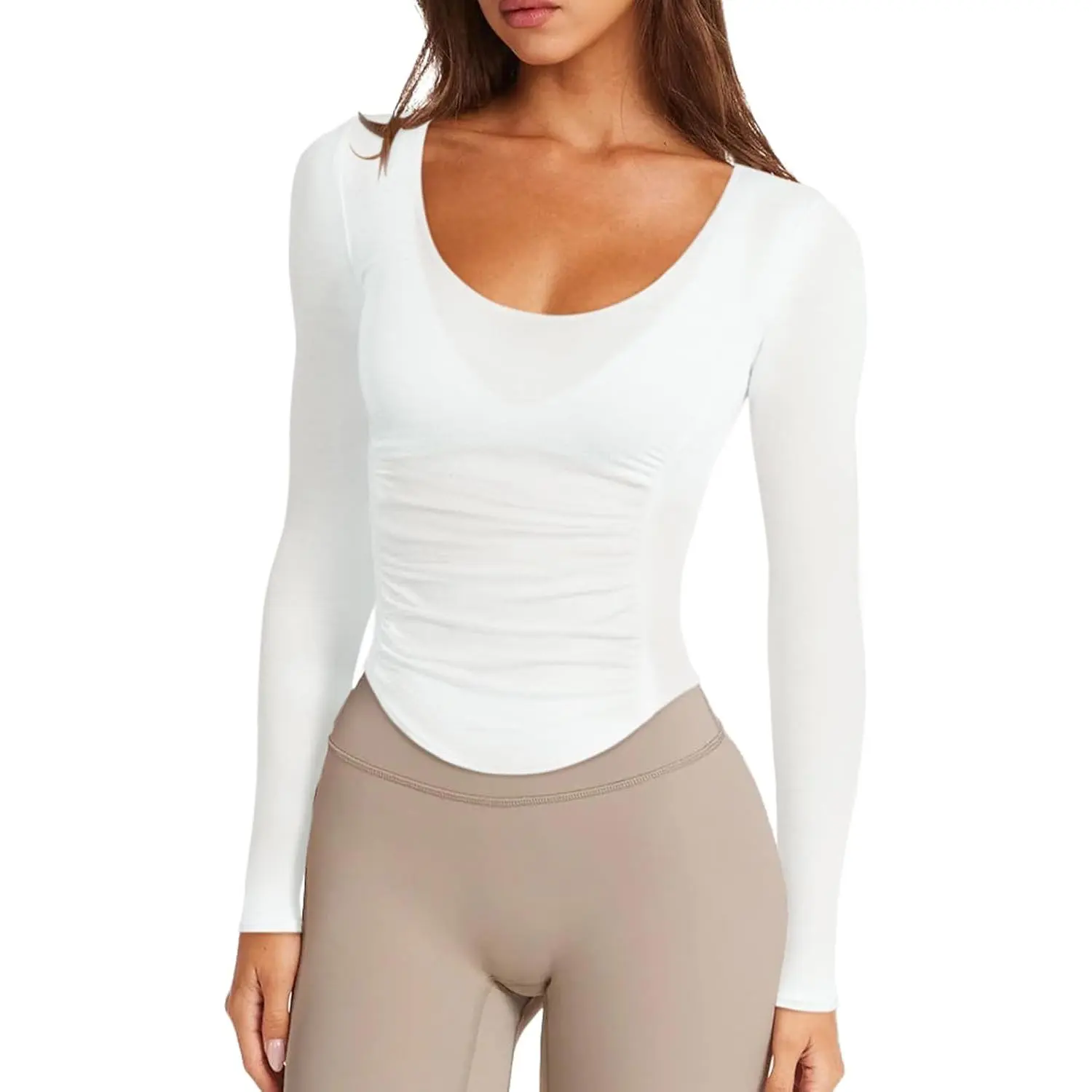 Women's Long Sleeve T-Shirts - Fitted Open Back Workout Tops for Yoga, Gym Activities | Long Sleeve Tops for Women, Tshirts For Women Activewear Fitness Workout Style Fashion