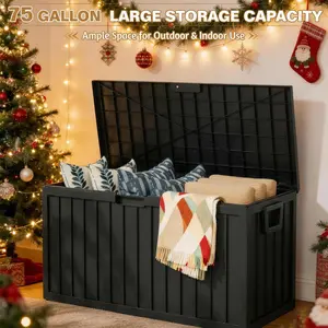 75 Gallon Resin Outdoor Storage Box Waterproof Deck Box，Waterproof Outdoor Storage Box with Bottom Pulleys, for Patio Furniture, Plastic