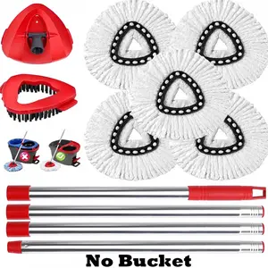 Spin Mop Head and Brush Replacement Compatible with O Cedar EasyWring 1-Tank System, 2/5 Mop Replace Heads, 1 Mop Handle, 1 Mop Base and 1 Mop Base Scrub Brush Combo Set,Without Bucket