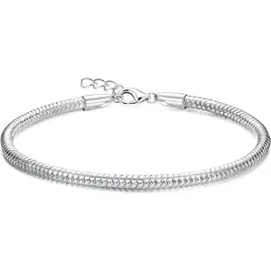 CASSIECA Silver DIY Bracelet for Women Men DIY Bracelets with Charms Adjustable Charm Bracelets Snake Chain Bracelets for Women Girls Silver Bracelets Jewellery Gifts with Box
