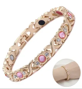 HT Energy magnet bracelet, eco-friendly alloy with diamonds,adjustable ladies' wristband, Valentine's Day gift, Christmas gift