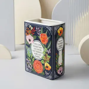 Vintage Ceramic Book-Shaped Flower Vase - 5.6in Tall, 1lb Solid Ceramic, Smooth Glaze, Cosy Home Decoration, Home Shelf Decor, Living Room Accent, Mothers Day Gift, Gifts, Vintage Vases