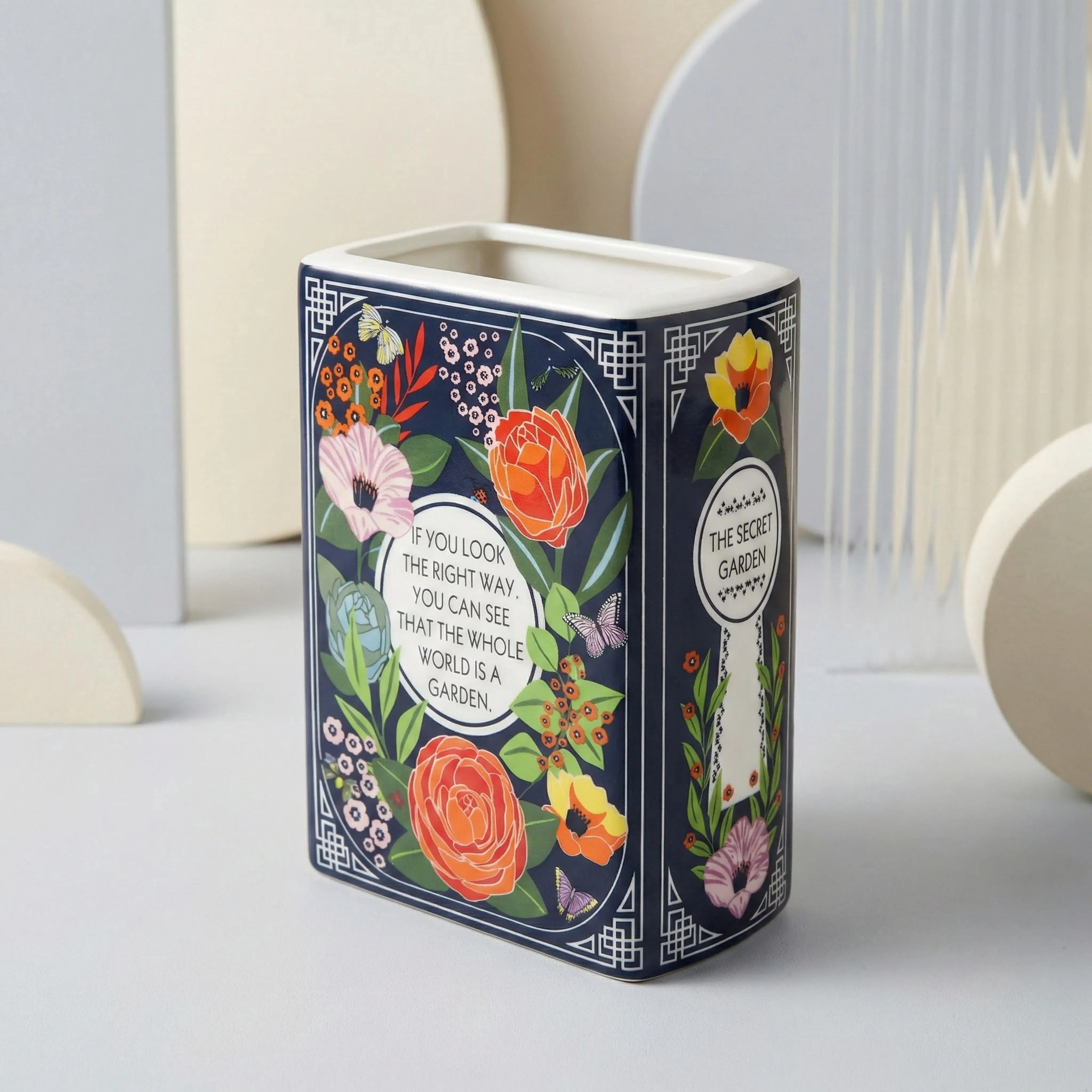 Vintage Ceramic Book-Shaped Flower Vase - 5.6in Tall, 1lb Solid, Smooth Glaze, Colorful Artificial Floral Decor for Home Shelf Accent, Living Room Gift for Mothers, Flower Vases, Decorative Vases