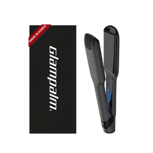 GLAMPALM GlamMuse Wide 1.5" Hair Straightener - All-Ceramic Flat Iron Infused with Vita-C, Salon Results with Less Heat Damage, Trusted by K-Pop Hair Stylists, Dual Voltage Hair Straightener, Silk Press (GP501T Pure Black)