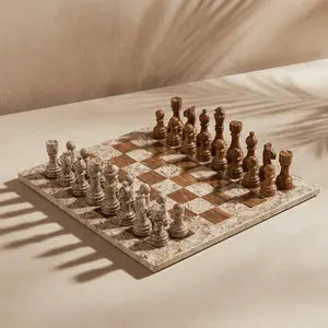Marble Chess Set with Storage Case - Coffee and Brown
