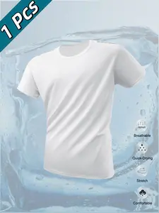 Men's Sporty Quick-Dry Mesh Breathable Elastic Short Sleeve T-Shirt, Running Fitness Basketball Outdoor Commute Casual Top, Quick Drying Activewear, Multiple Colors Available