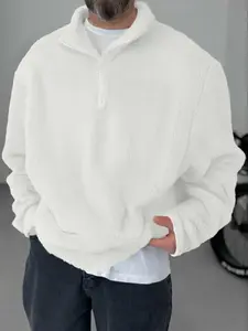 Men's Regular Fit Solid Color Jacket, Casual Comfy Sherpa Coat, Warm Fleece Jacket for Daily Outdoor Wear, Men Cloths for Fall & Winter, Tops