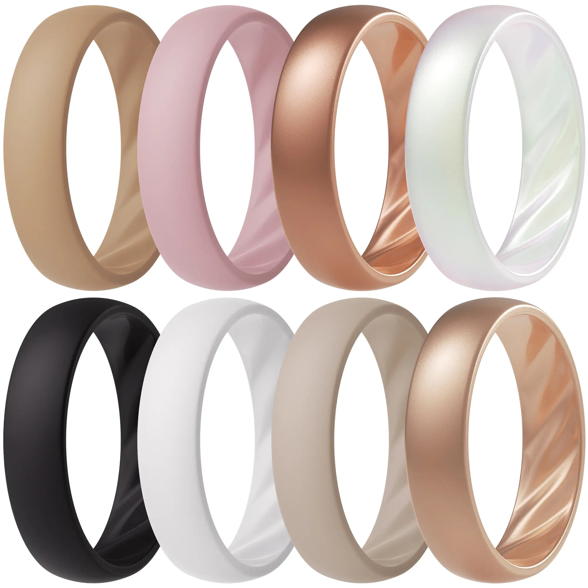ThunderFit Silicone Ring Wedding Bands for Women, Promise Rings with Elegant Wavy Grooves, 6mm Wide, 2mm Thick, Breathable, Women's Rubber Engagement Rings, 4/8 Variety Multipack