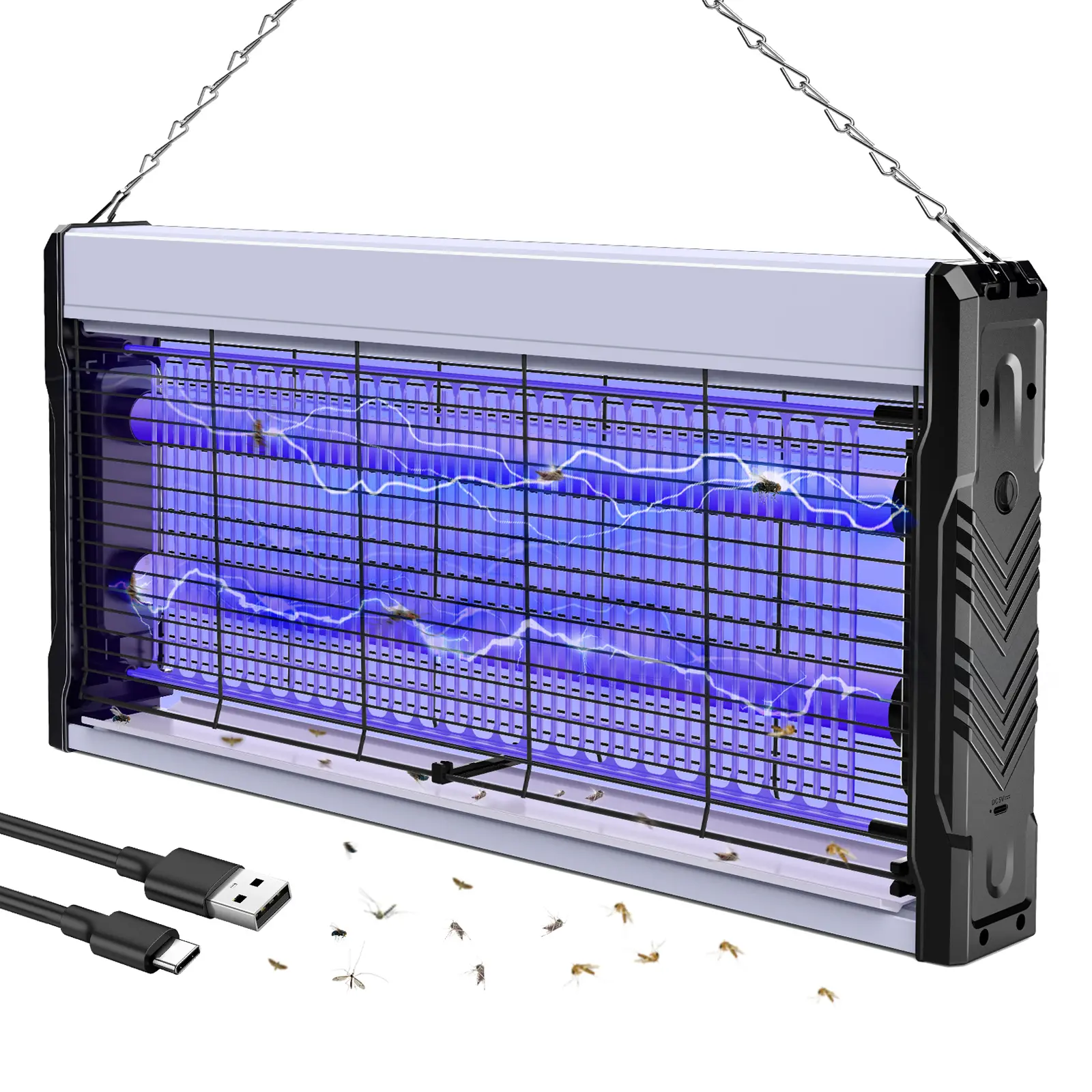 PALONE 4000V Electric Bug Zapper - LED Lights, Trapping Function, Safety Fences, Removable Tray, USB-Powered Indoor/Outdoor Mosquito Fly Killer with Hanging Design for Balcony, Office,summerwins