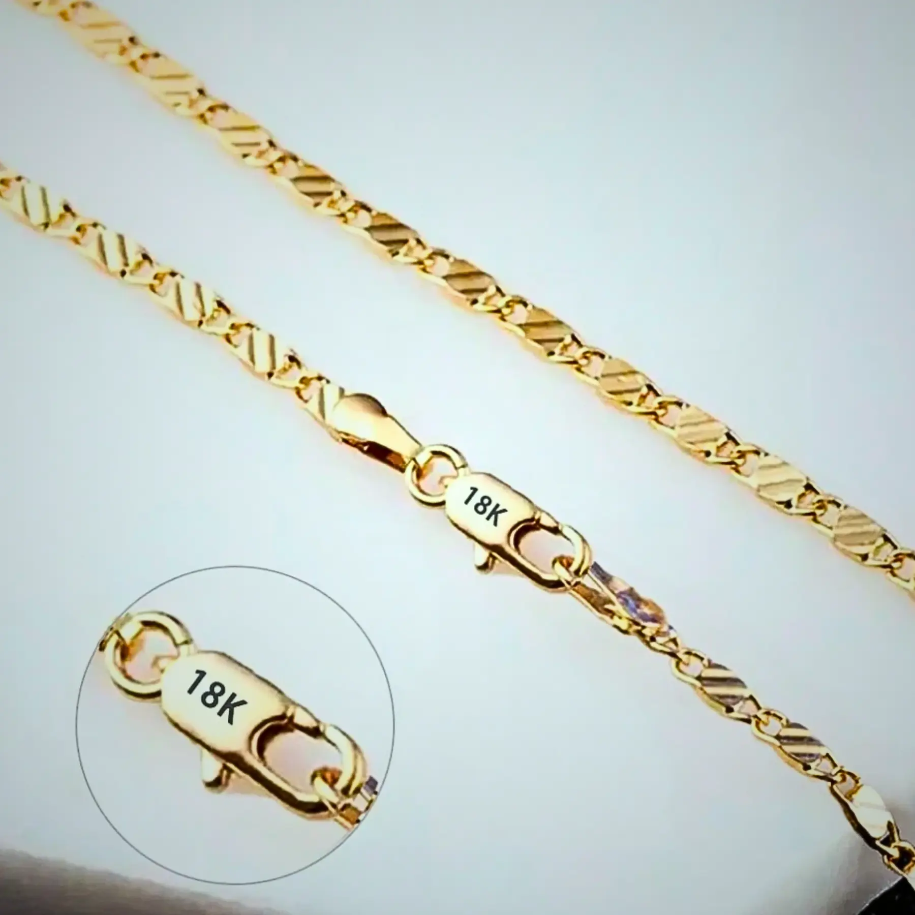 Women’s & Men’s 18K Gold Chain Necklace – Elegant Flat Side Jewelry