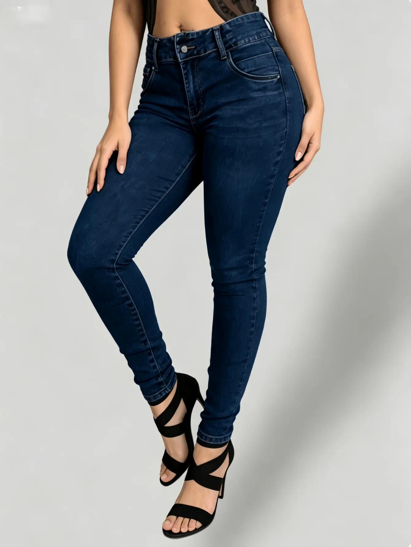 WH54 Plus Size Tummy Control High Stretch Jeans Slimming Skinny Ankle Denim for Pear Shaped Women, Comfortable Curvy Fit, Up to size 40W BBL Effect Pants Leg