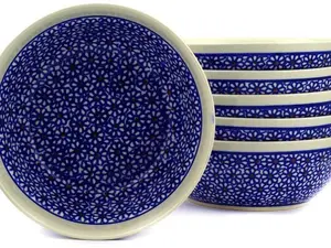 Polish Pottery Set of 6 Bowls 7" Daisy Dreams