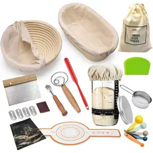 ZUJIEFU Sourdough Starter Kit: 9'' & 9.8'' Round Banneton Proofing Baskets, 24oz Jar, Scoring Lame, Scraper, Brush, Danish Whisk - Complete Bread-Making Supplies for Artisanal Baking