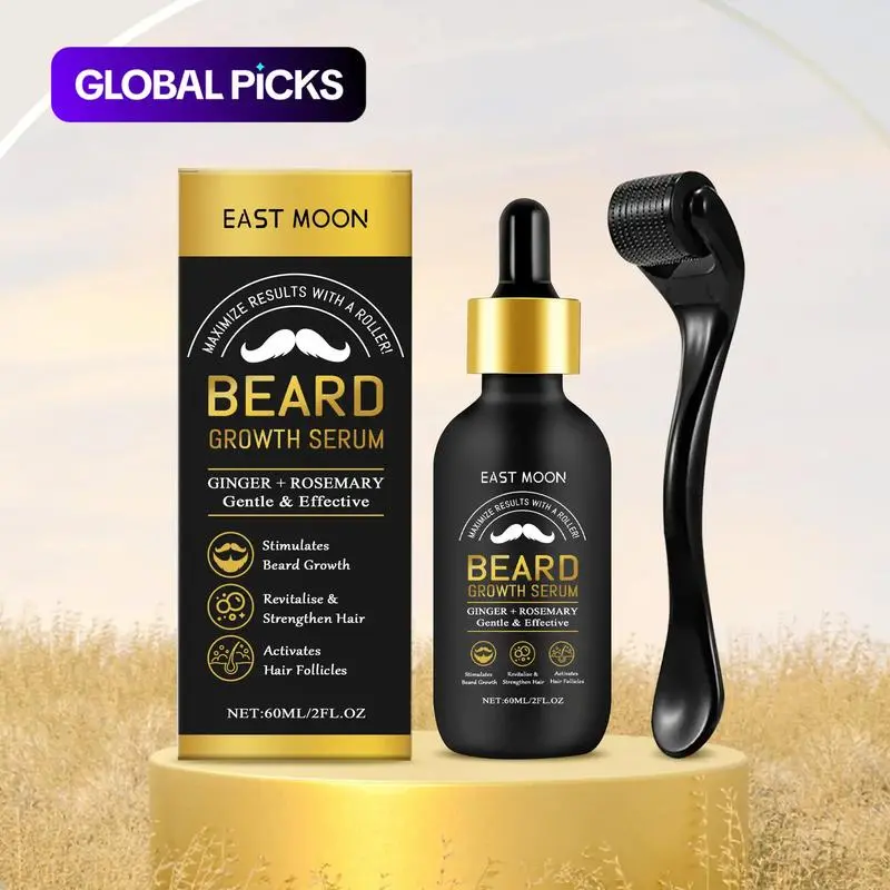 Men's Beard Care Oil with Roller, Gentle Cleansing Beard Care Oil, Beard Moisturizing Oil, Hair Growth Oil, Strengthen Hair Beard Care Product for Men, Birthday Gift, Rosemary Serum Haircare Solution, Ginger Root Oil Strengthening Hair