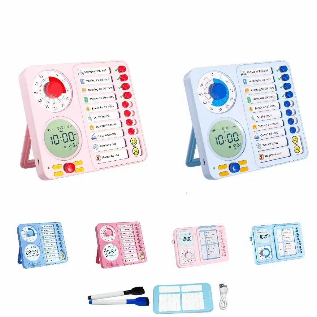 3-in-1 Visual Timer Task Timer with Chore Chart Board, ADHD Tool for Kids Adults Visual Schedule for Kids with Autism, Daily Checklist for Home, School, Classroom, Desk, Chore Chart