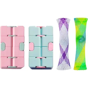 4 Pack Stress Relief and Anxiety Relief Fidget Toys,Infinity Cube,Marble Mesh