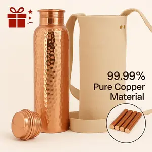 Copper Water Bottle (34oz/1000ml) w/a Carrying Canvas Bag |     100% Pure Copper Bottle for Drinking Water |     Lab-Tested, Heavy Duty & Leak-Proof