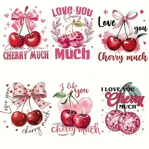 6 Sweet Cherry Creative Iron-On Transfer Patches, Mixed Paint Vinyl Material, DIY Crafts Stickers for Washable Clothes & Accessories, Designs