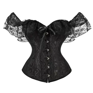Women’s Overbust Corset Top – Floral Lace-Up Bustier Lingerie Shapewear Bodyshaper