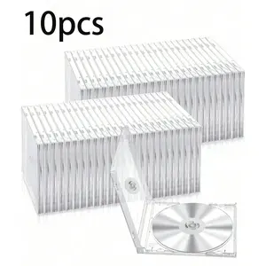 10-Pack Ultra-Thin Transparent CD/DVD Cases, Lockable, Single Disc Capacity, Shock-Resistant PP Plastic, Portable Game Storage Bag