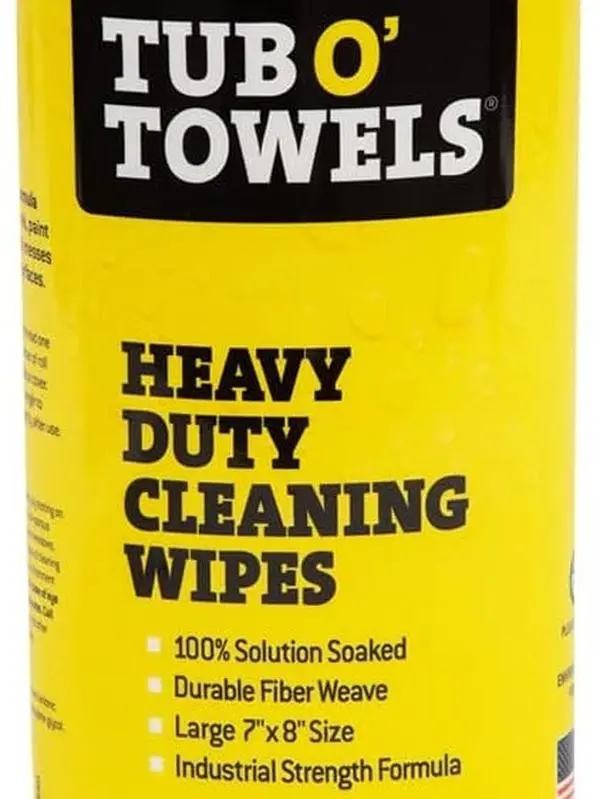 Tub O' Towels Heavy-Duty Household Cleaning Wipes, 7in x 8in, 40-Count Canister, Grease-Grime-Tough Stain Remover, Durable Disposable White Wipes for Home & Garage Tasks