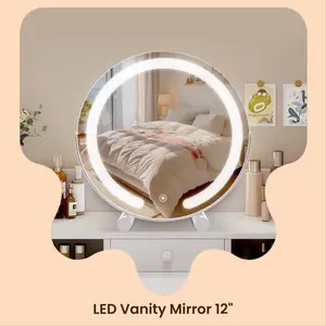 Vanity Mirror with Lights 12 Inch LED Makeup Mirror for Bedroom Tabletop Smart Touch Control Dimmable 360° Rotation White Finish Ideal for Makeup Enthusiasts