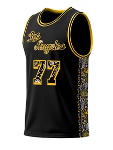 Men's 77 Black Embroidered Vintage Basketball Jersey, Casual Short Sleeve Vest, Summer Fitted Kint Fabric, Letter Pattern, H Type Silhouette