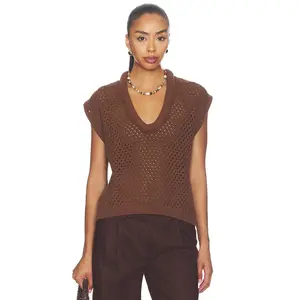 PISTOLA Beck Open Knit Cropped Sweater in Java