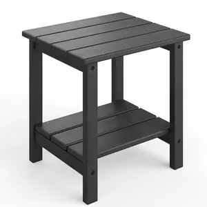 Outdoor Side Table, HDPE 2-Tier Patio End Table Weather Resistant for Adirondack Chair, Outdoor Square Side Tables for Patio, Poolside, Porch, Deck, Indoor, Backyard, 18 X 15 in