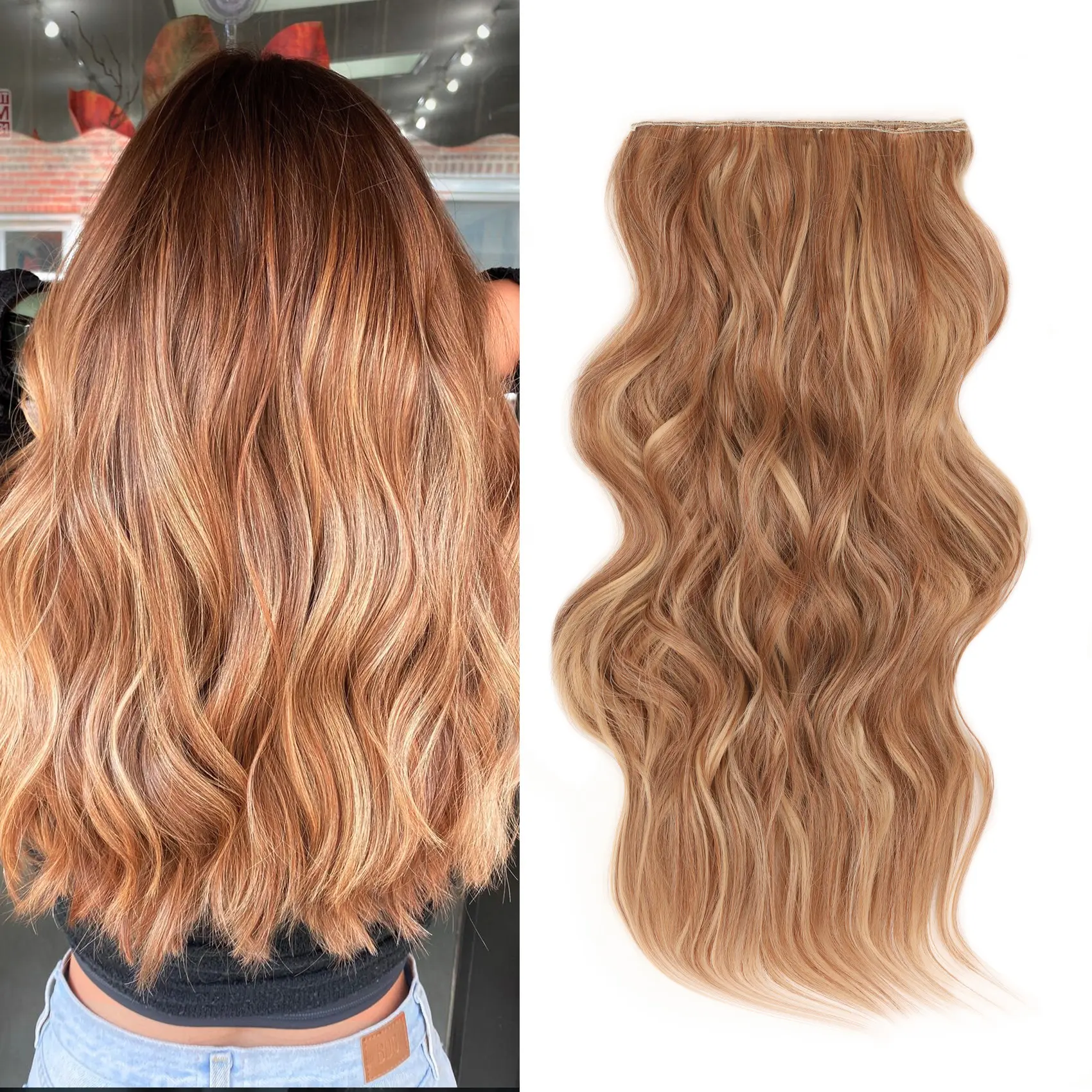 #SummerVibes [ Qbeauty Red Shades Collection ]24 Inches Invisible - in Synthetic Hair Extensions Long Wavy 4PCS Thick Hairpieces Double Weft Natural Hair Extensions for Women