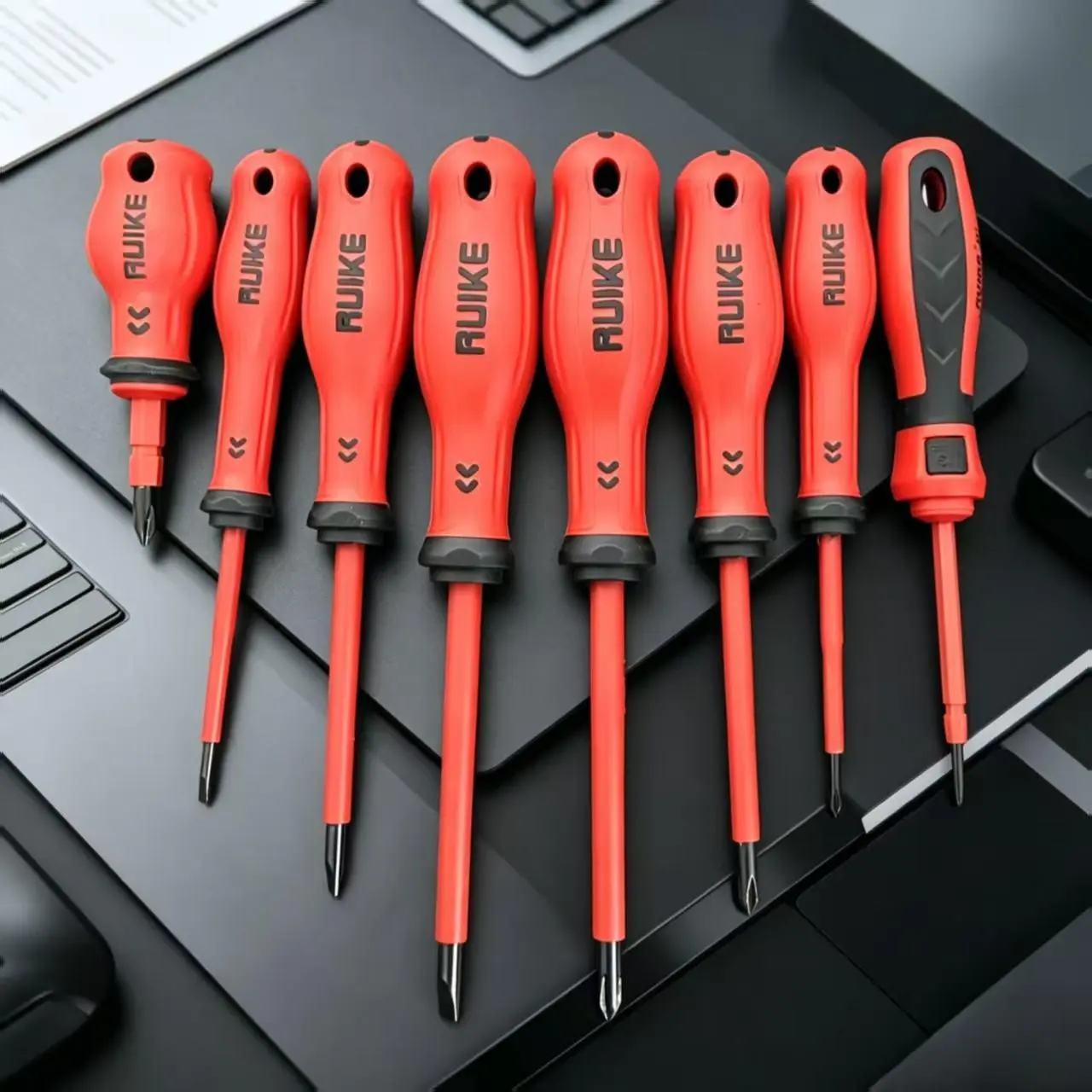 RUIKE 8-Pcs Multipurpose Screwdriver Kit - High Voltage Resistance Slotted & Phillips Precision Screwdriver Components, Adults' Car Repair Hand Tool Kit with Carry Bag for Electricians, Auto Body Repair