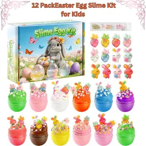 12-Pack Stretchy Scented Colorful Slime Eggs Kit - Safe Plastic, Bright, Easter Basket Stuffers, Kids’ Egg Hunt Prizes