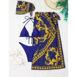 Woman Swimsuit Retro Blue Set with Bow Tie Detail and Matching Bikini, Stylish Design for Summer Wear demetradias swim bottom