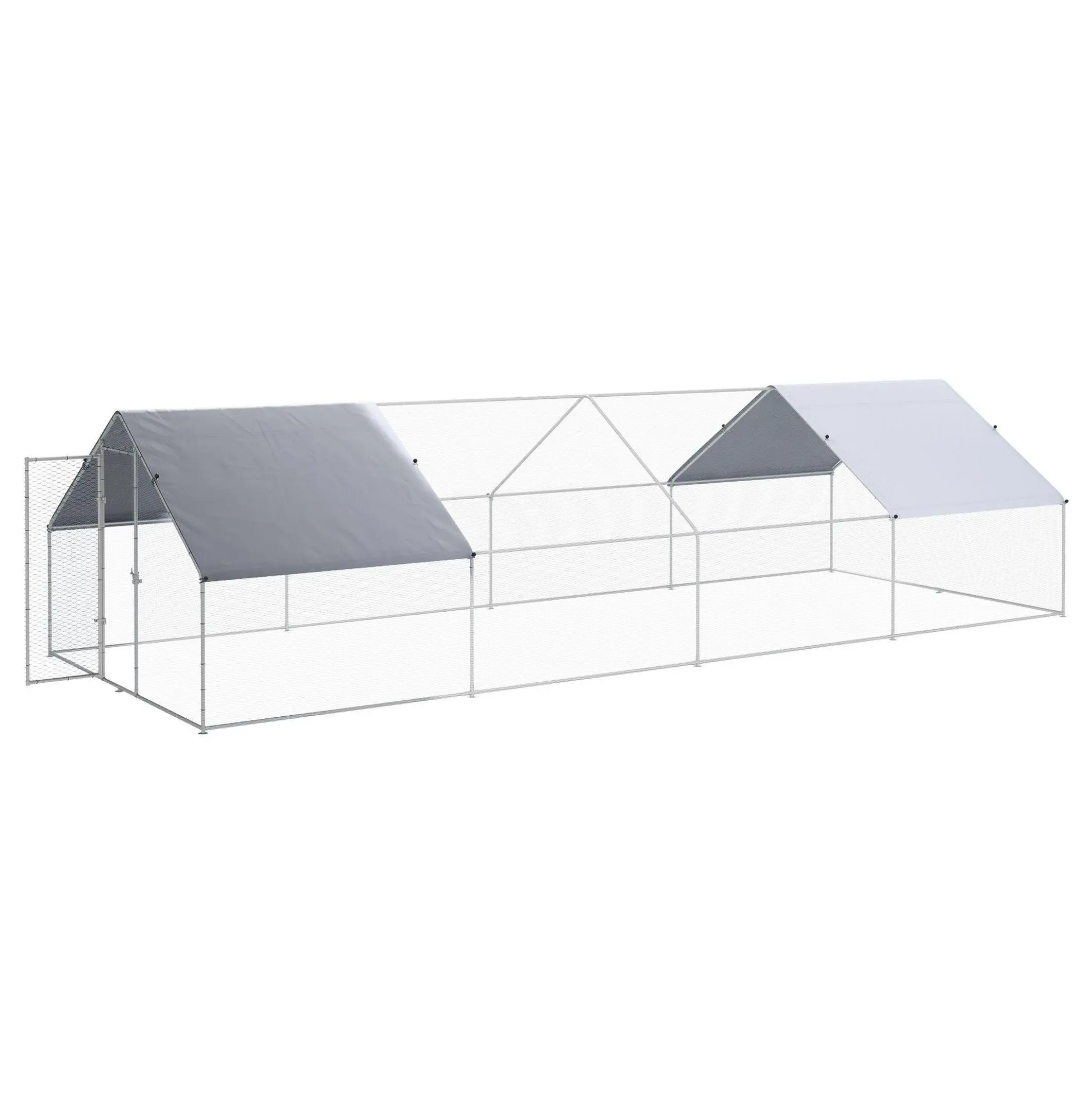 Galvanized Hex Mesh Chicken Coop Cage, 10'x26'x6.5' Large Walk-in Predator-Proof Hen Run Enclosure, Outdoor Secure Space Poultry Pen with UV Cover for Chickens, Rabbits Silver