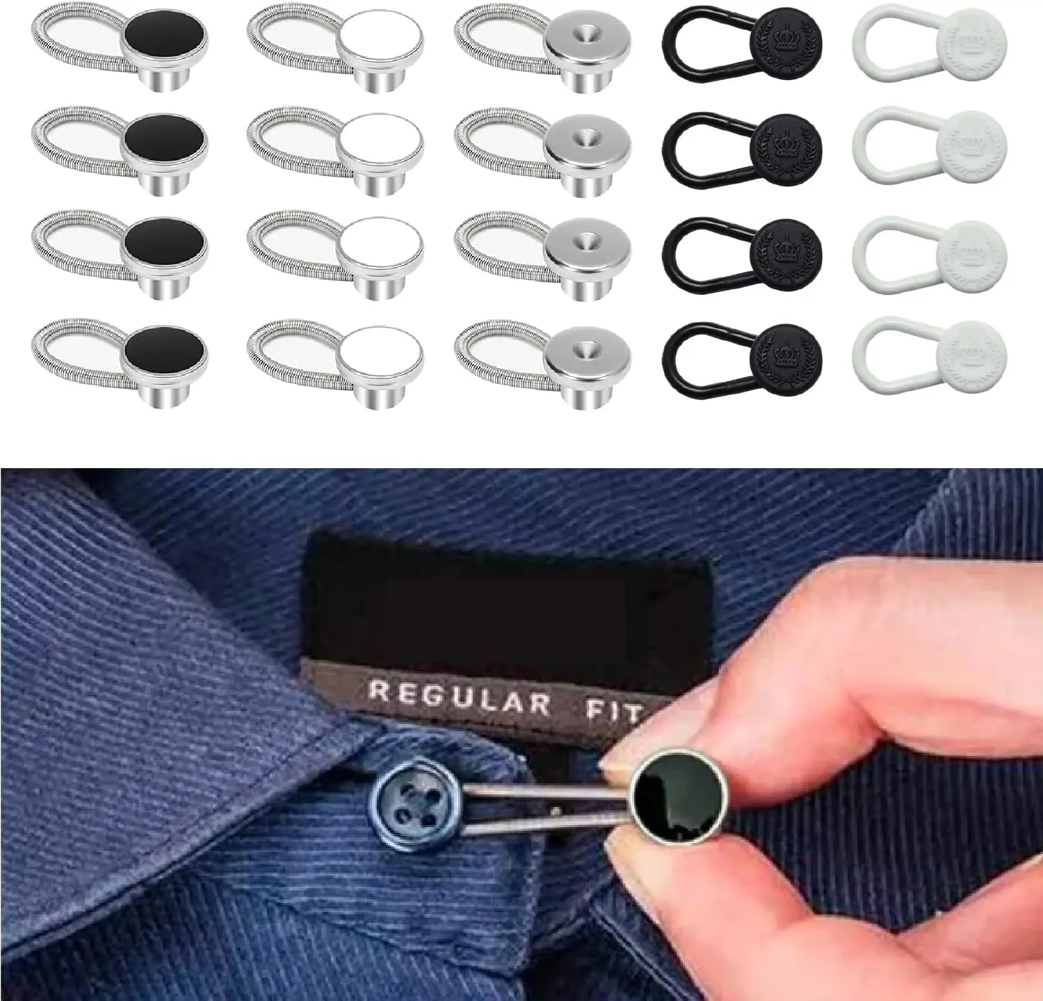 20 PCS Alloy/Plastic Shirt Collar Button Extenders - Invisible, No-Sew, Adjustable, Stackable, Comfortable Expansion for Formal/Daily Collar, Cuff, Jean Use