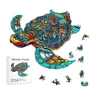 Turtle Puzzle - Wooden Puzzle with 5A Difficulty Levels A3 Size Colorful Intricate Design for Adults Kids Animal Lover Family Gift Artificial