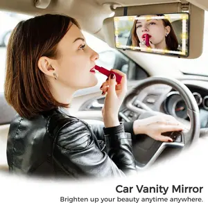 Car Sun Visor Vanity Mirror with 3 LED Lights USB Rechargeable 1500mAh Battery Touch-Sensitive Control Dimmable Bicolor Lighting for Enhanced Makeup Routine