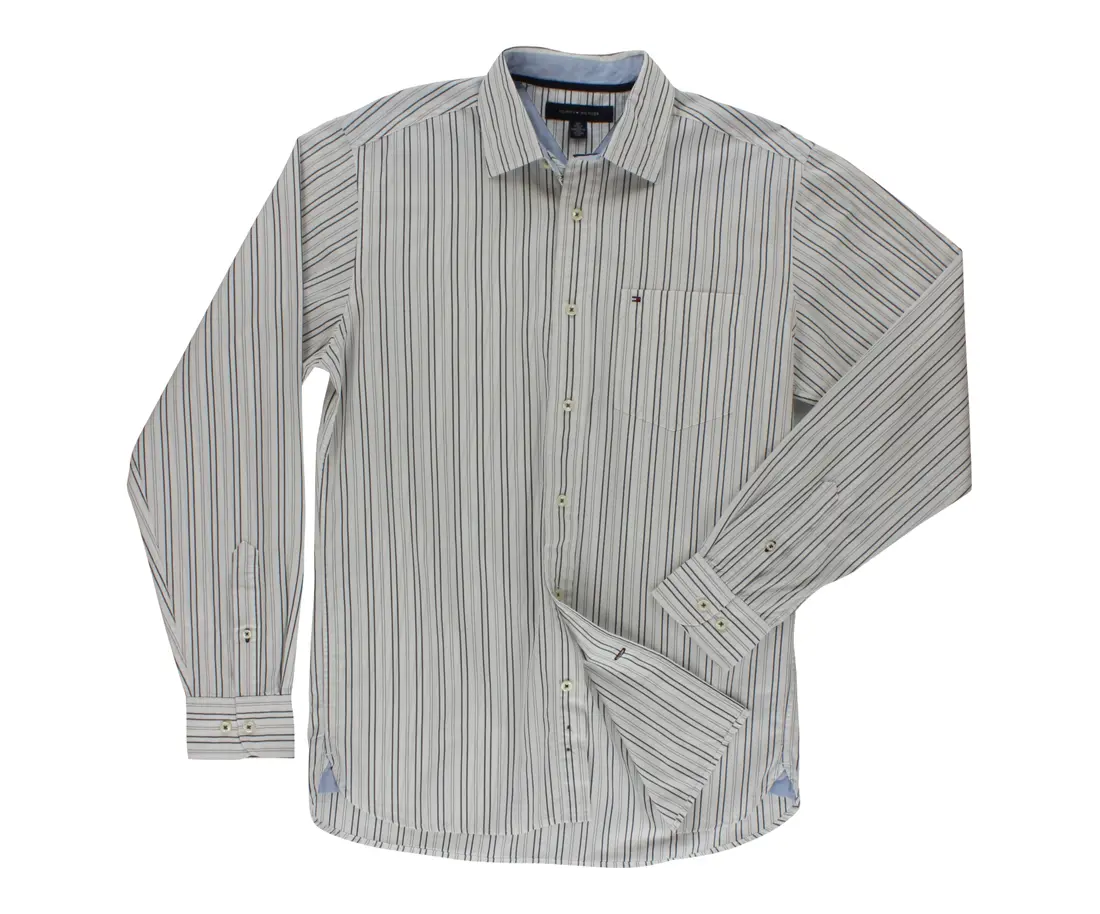 Tommy Men's Collar Striped Button Down White/Grey M