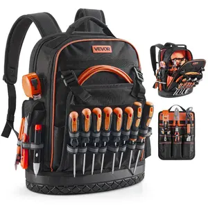 fathersdaygift  VEVOR Tool Backpack, 64 Pockets, Heavy-duty Tools Storage Organizer Work Bags with Laptop Compartment Molded Base, Electrician Jobsite Backpack for Electrician, Repairman, and HVAC Techs