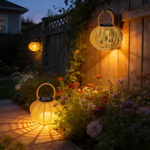 Solar Garden Light, 2 Pack Solar Handmade Woven Rattan Pumpkin-shaped Lantern, Outdoor Solar Garden Light, Waterproof Solar Light, Suitable for Patios, Yards, Porches, Pathways, Decorative Lighting