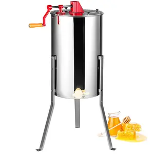 Manual Honey Extractor for Beekeeping, 2/4-Frame Stainless Steel Spinner, Honey Extraction Drum with Lid, Adjustable Height Stand, Apiary Centrifuge Equipment for Honeycomb Processing and Harvest