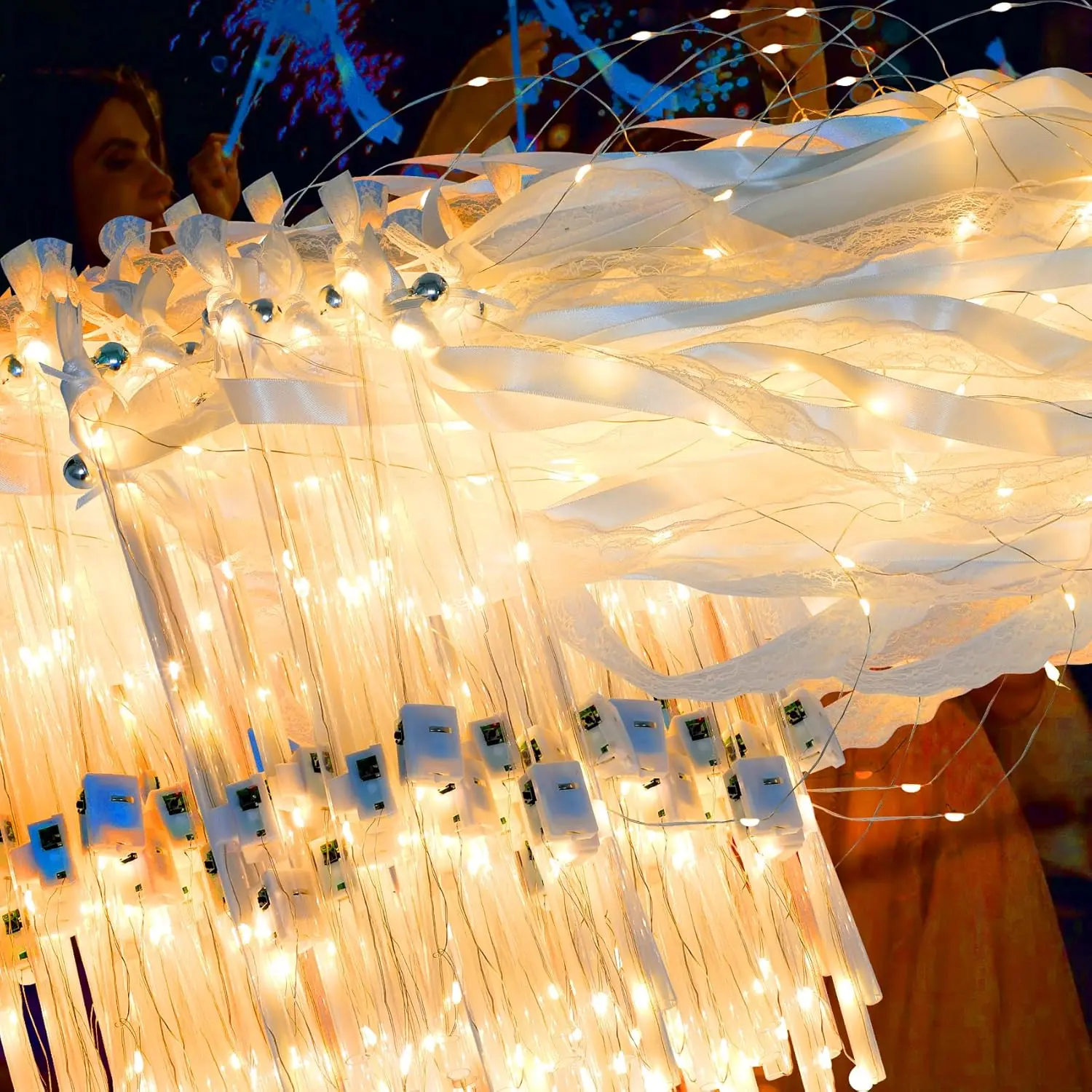 50 Wedding Wands with Ribbons & Bells, Romantic Sparkle with Three Light Modes, Light up Wands for Wedding Send off,  Year, Birthday Party, Parties, and Celebrations