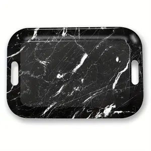 Modern Rectangular Serving Tray - Elegant Black Marble-like pattern, Lightweight & Easy-Clean Surface, Sturdy Melamine Construction for Kitchen, Dining, Office, Party - Decorative Table Tray with Grip, Home Entertaining, Contemporary Design, Highquality