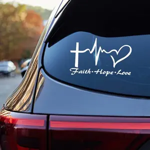 1PC  Faith, Hope, Love, Religious Style, Heart Beat Cross Car Sticker Vinyl Decals Waterproof, Sun-proof, Durable, Suitable for Car Body, Motorcycle Helmet, Notebook Computer, Home Decoration, Multi-color Optional DIY Self-adhesive Sticker