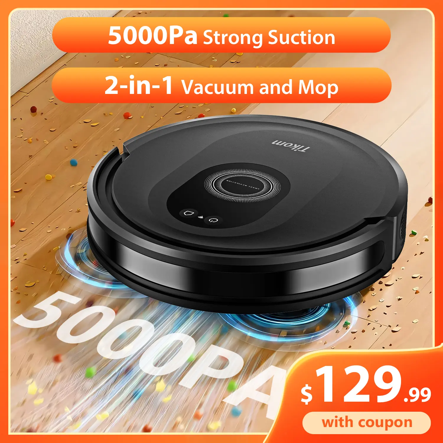 Tikom Robot Vacuum and Mop Combo, 5000Pa Powerful Suction, 150 min, Ultra-Slim, Self-Charging Robot Vacuum Cleaner for Carpet, Pet Hair, Hard Floors, Home Cleaning, APP & Remote Control, G8000 Max