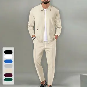 Men's Waffle Knit 2 Piece Zip Up Collared Jacket Tracksuit Collared Elastic Waist Pants Comfortable Breathable Lightweight Soft Stretchy Casual Versatile Outfit For Daily Wear Workout Gym Streetwear outdoorfun