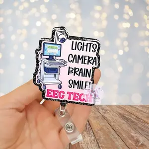 EEG TECH Badge Reel - Lights Camera Brain Smile Design for Healthcare Professionals