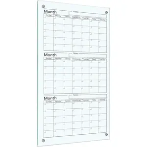 Glass Whiteboard Calendar Dry-Erase White Board Planner Glass Large Wall Mounted Calendar with Marker Tray for Wall  or Office(Transparent,36" X 18",3 Month)